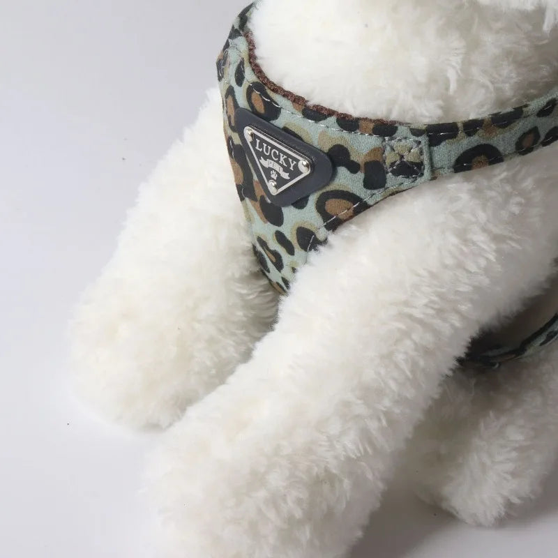 Leopard Print Dog Harness & Lead Set – Padded Vest for Small Dogs