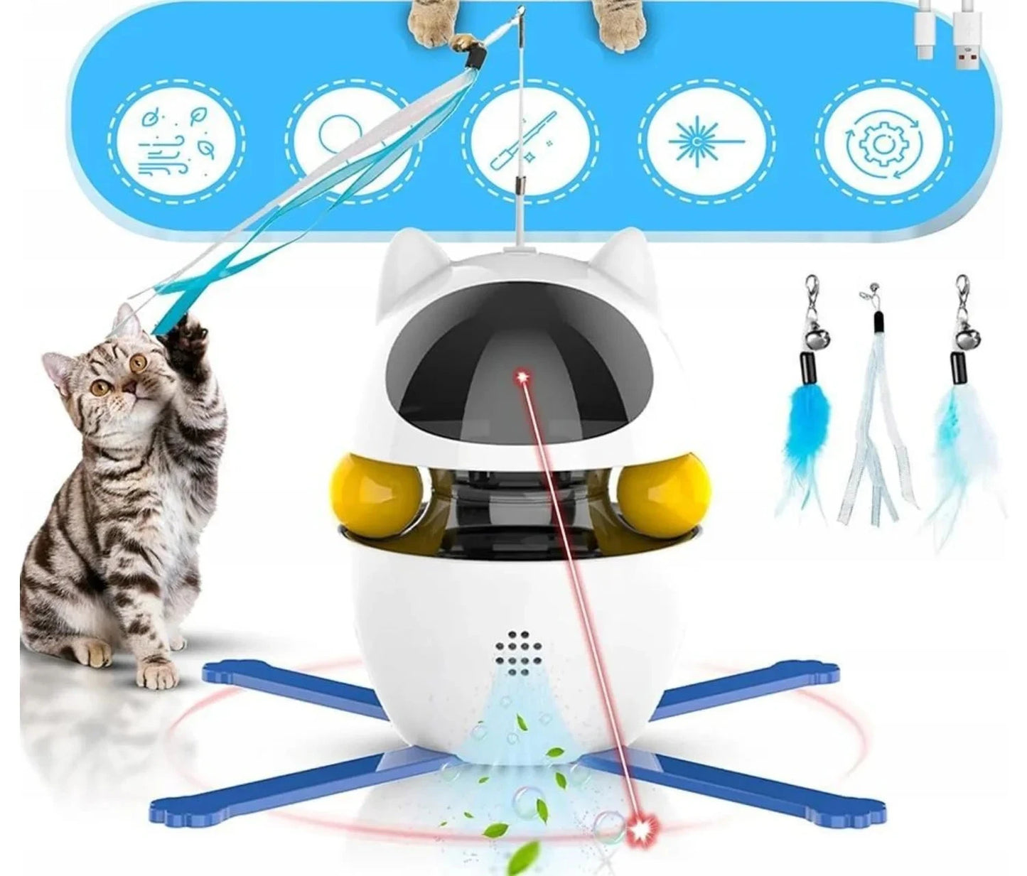 Jouet interactif intelligent pour chats - Laser automatique et plumeau pour chats d'intérieur