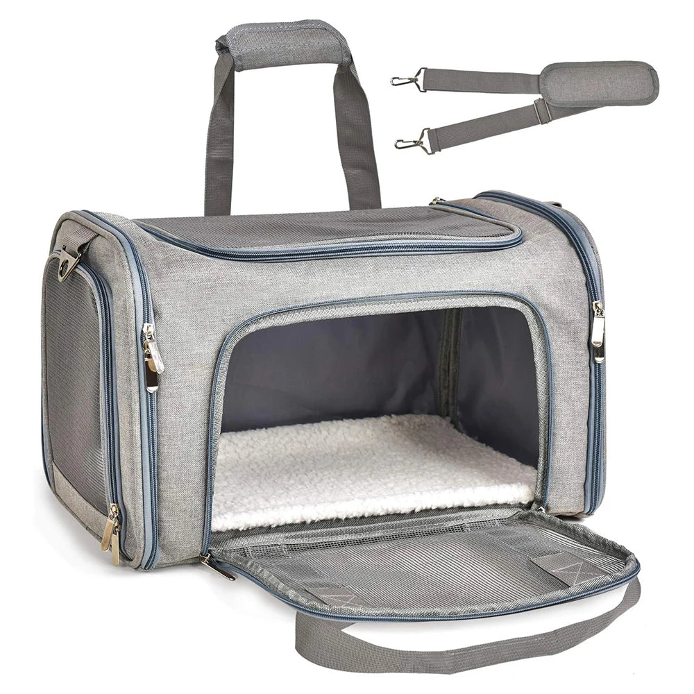 Collapsible Mesh Pet Carrier with Padded Shoulder Strap