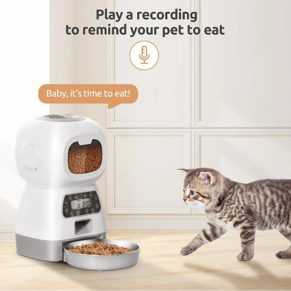 3.5L Smart WiFi Automatic Pet Feeder with Voice Recorder & Slow Feed Swirl Bowl