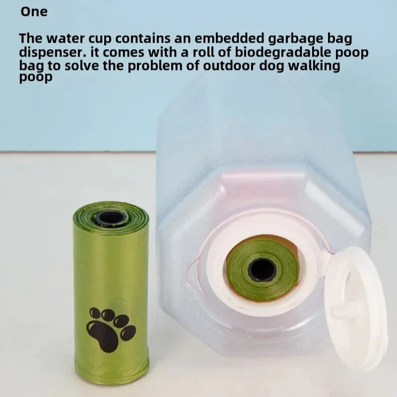 3-in-1 Dog Water Bottle with Food Storage & Waste Bag Holder
