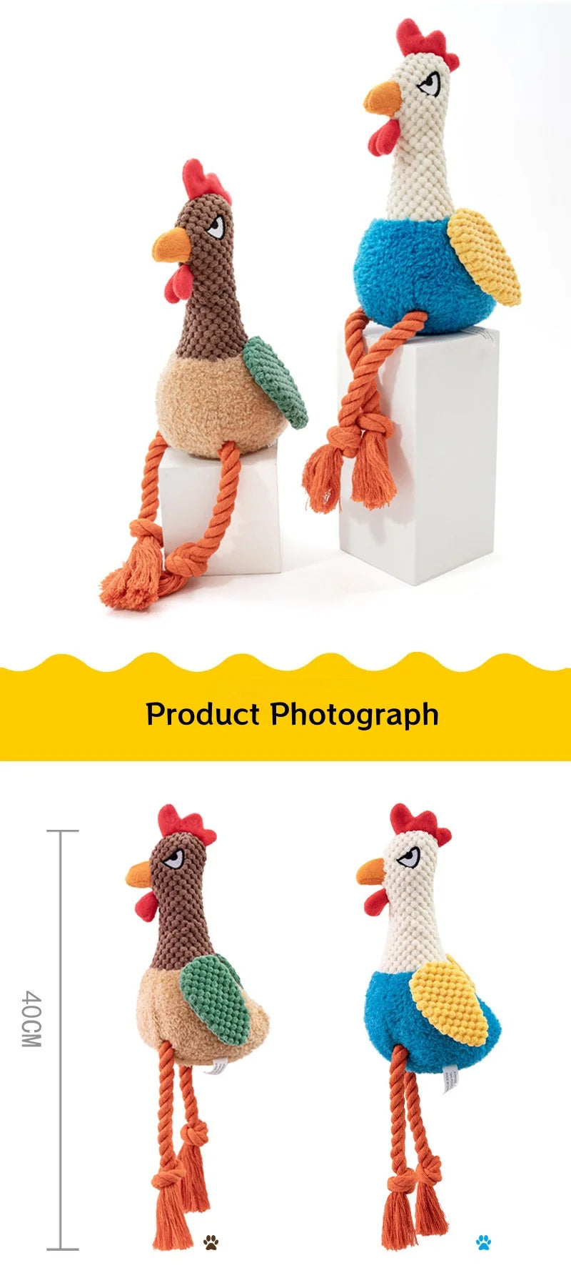 Plush Chicken Squeaky Rope Dog Toy