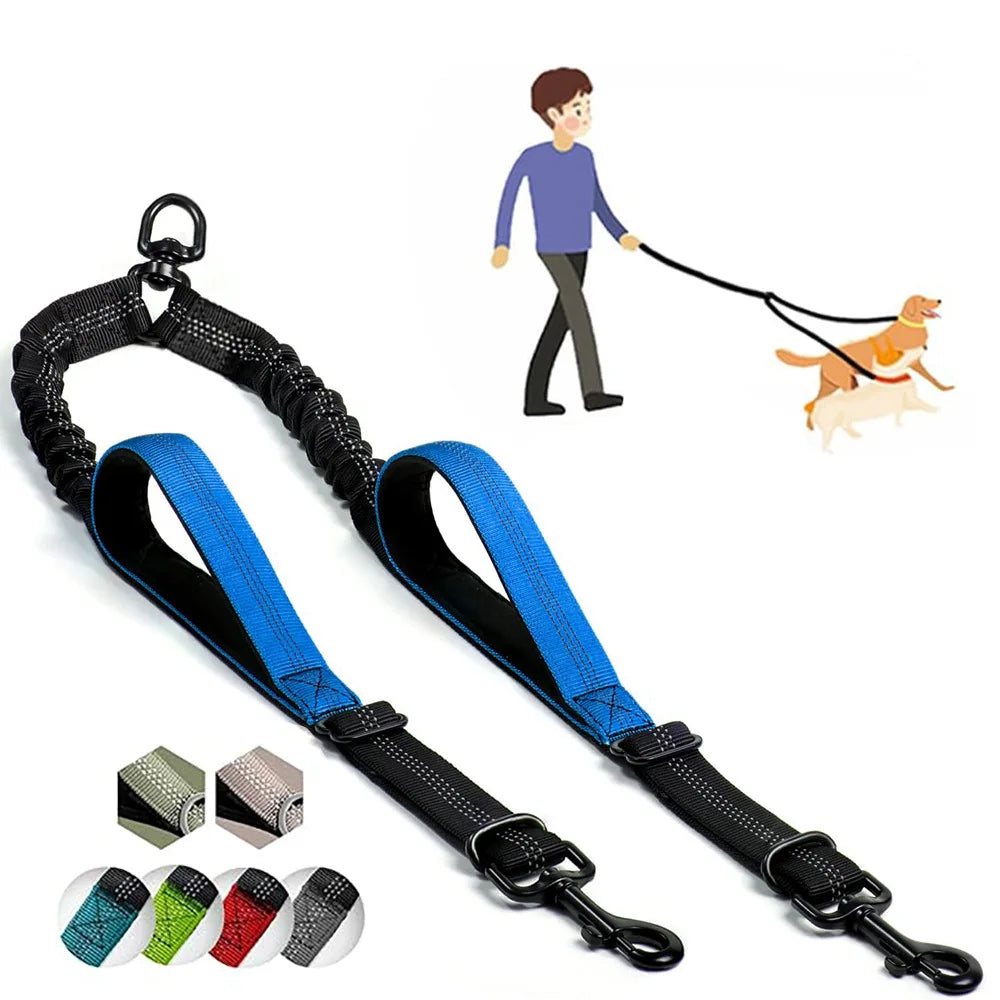 Double Dog Leash with Elastic Shock Absorber