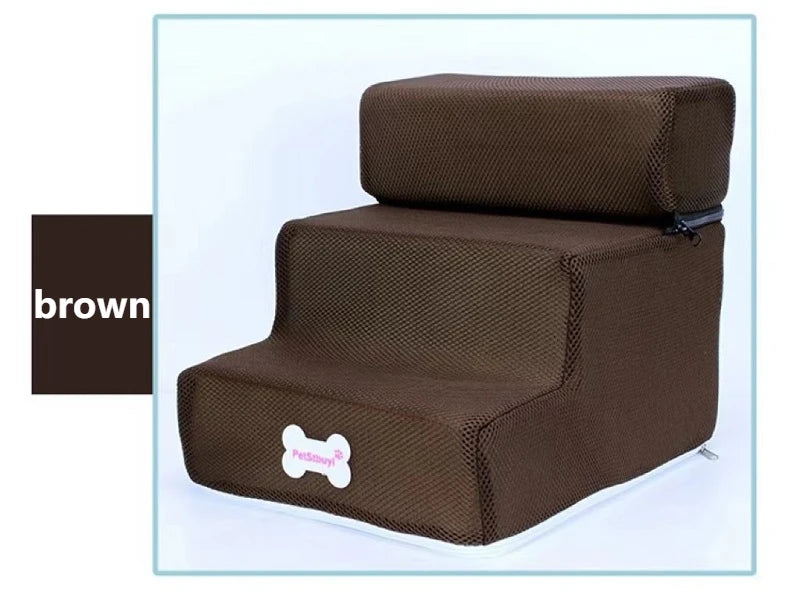 Anti-Slip Pet Stairs with Removable Washable Cover – 2 or 3 Step Ramp for Dogs & Cats