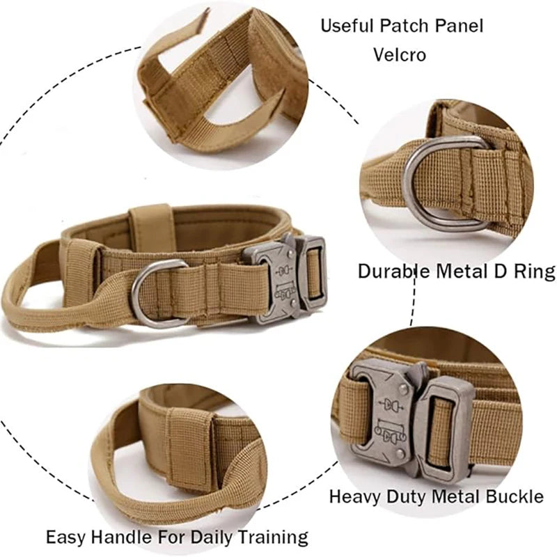 Tactical Military Nylon Dog Collar with Control Handle & Metal Buckle