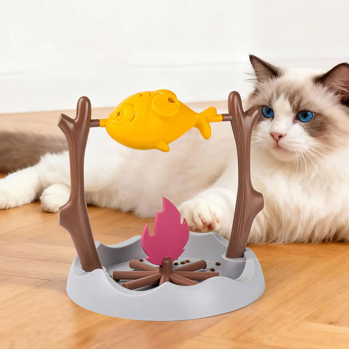 Rotating Cat Treat Dispenser with Adjustable Food Outlet