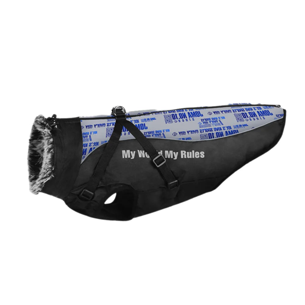 Reflective Waterproof Winter Dog Coat with Fur Collar & Harness