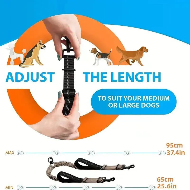 Double Dog Leash with Elastic Shock Absorber