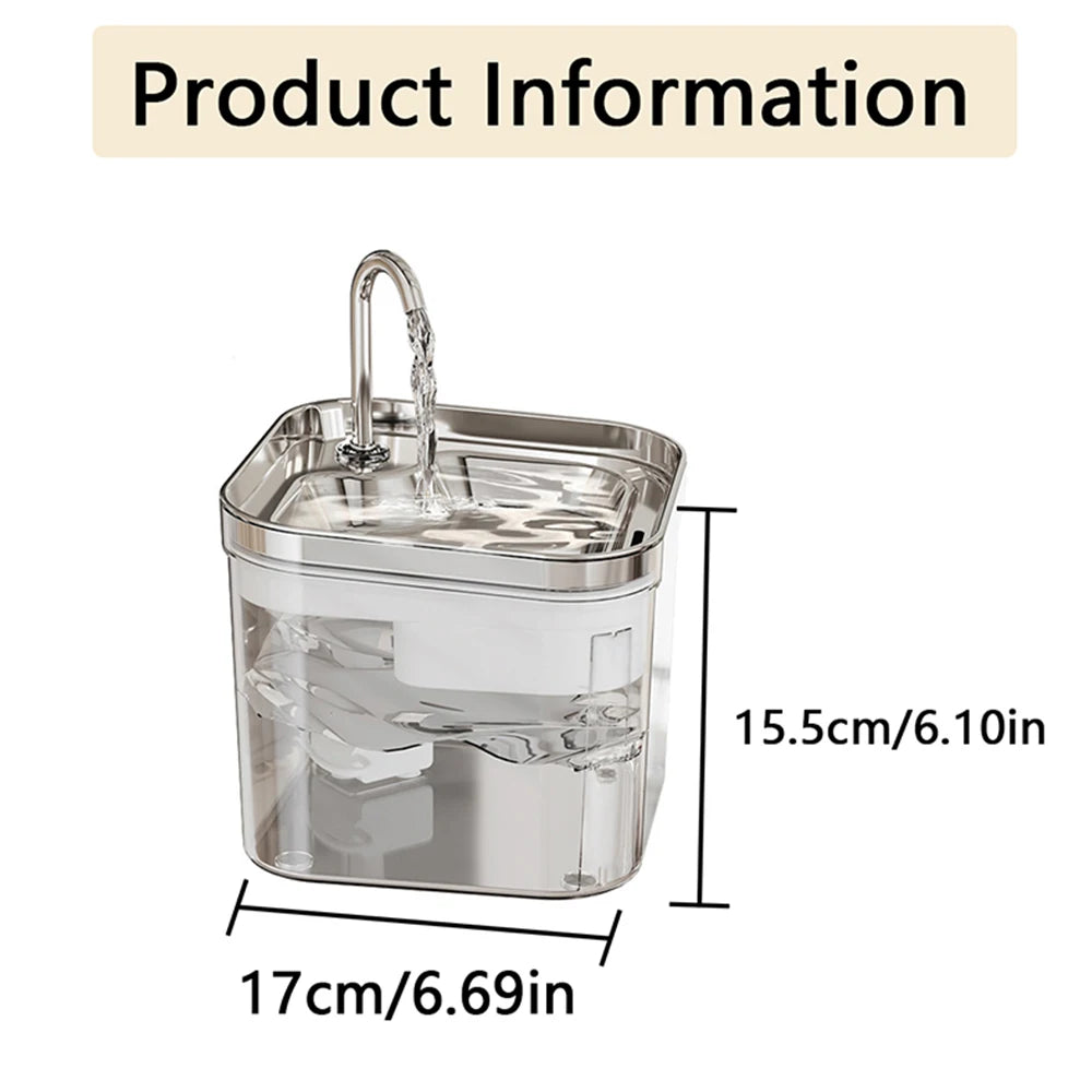 Pet Water Fountain with Stainless Steel & Clear Reservoir