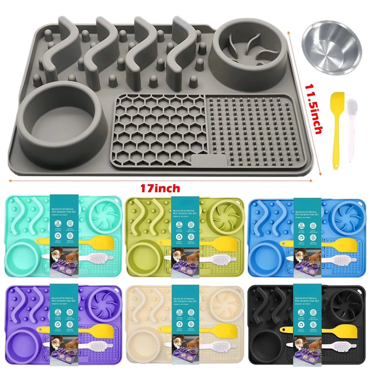 Slow Feeder Mat with Aluminium Bowl — Non-Toxic Silicone Anxiety & Boredom Relief for Dogs & Cats
