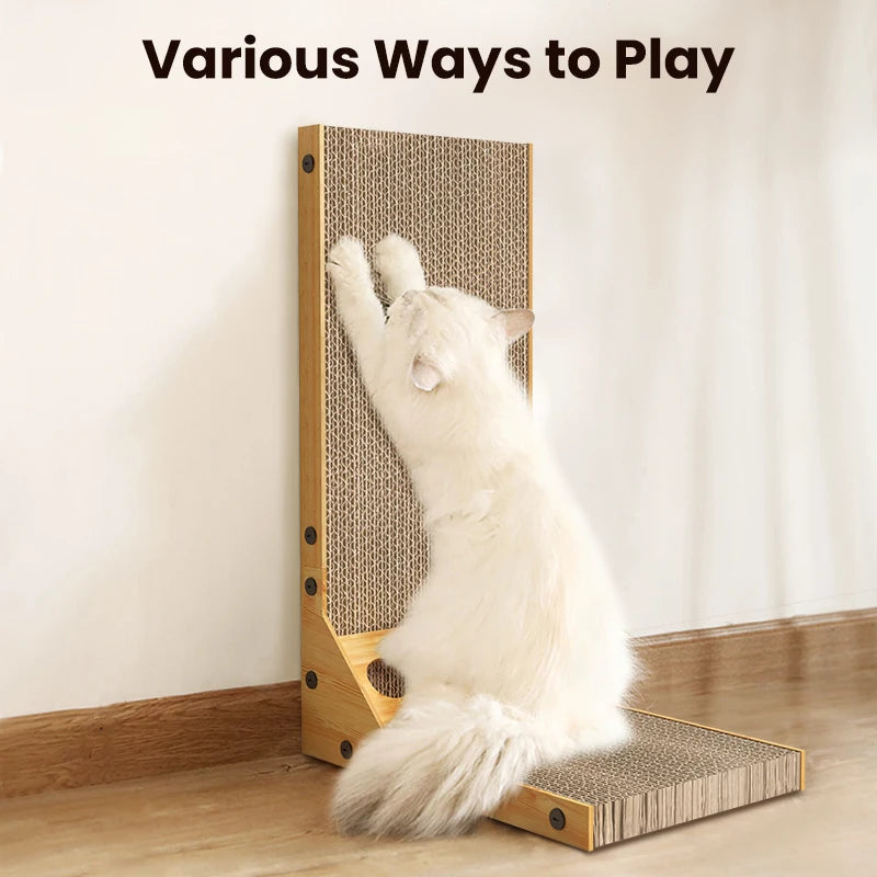 L-Shaped Cat Scratcher with Trackball Toy & Furniture Protector