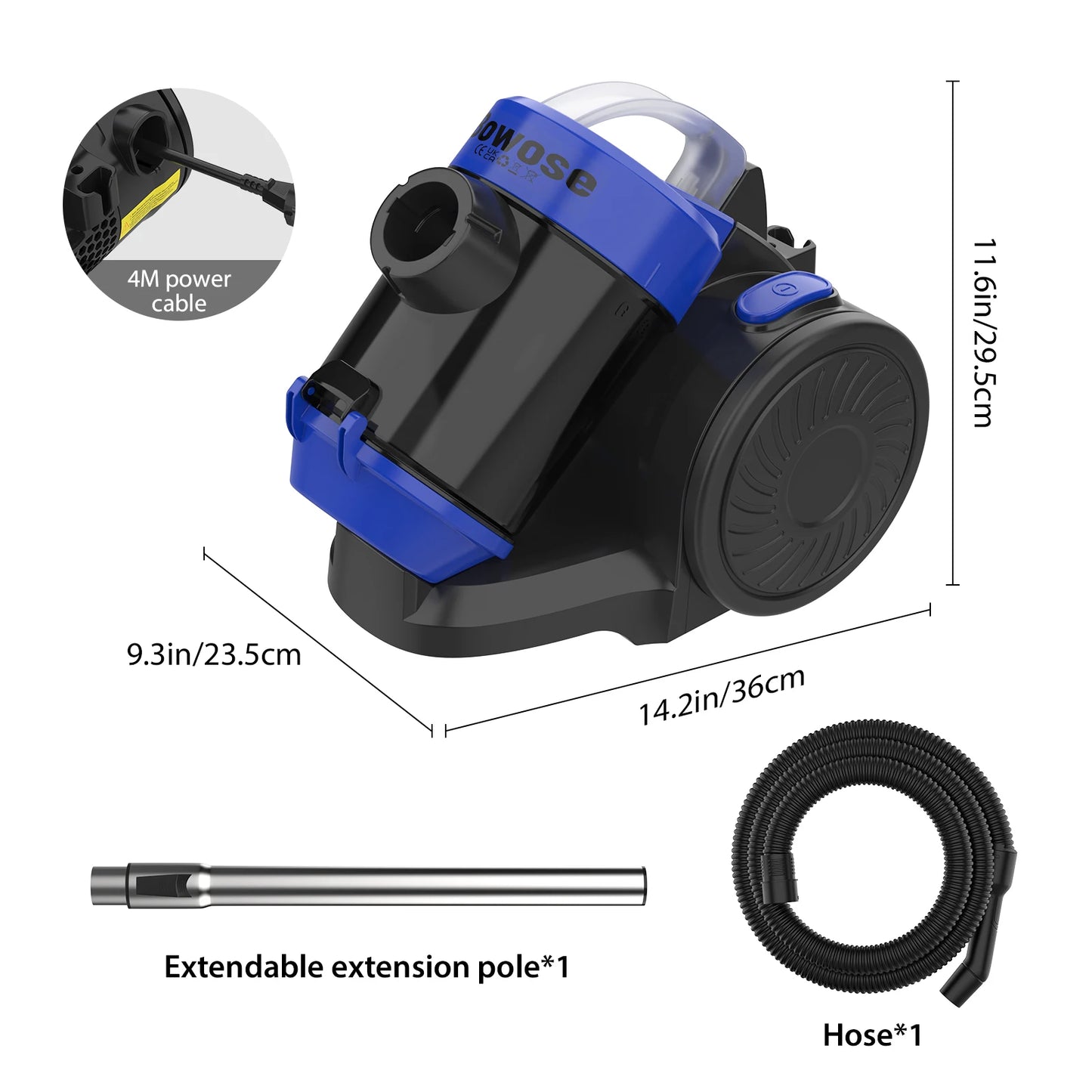 Pet Hair Bagless Vacuum Cleaner with HEPA Filter & 3-in-1 Brush