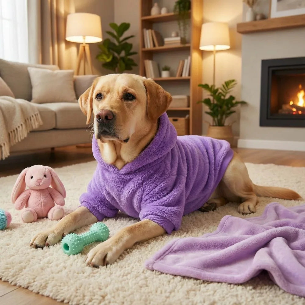 Plush Fleece Dog Hoodie | Soft Warm Winter Outdoor Coat for Medium & Large Dogs