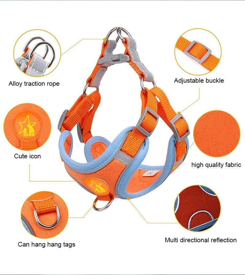 Reflective Soft Mesh Dog Harness with Dual Lead Hooks – No-Pull Vest for Small & Medium Dogs