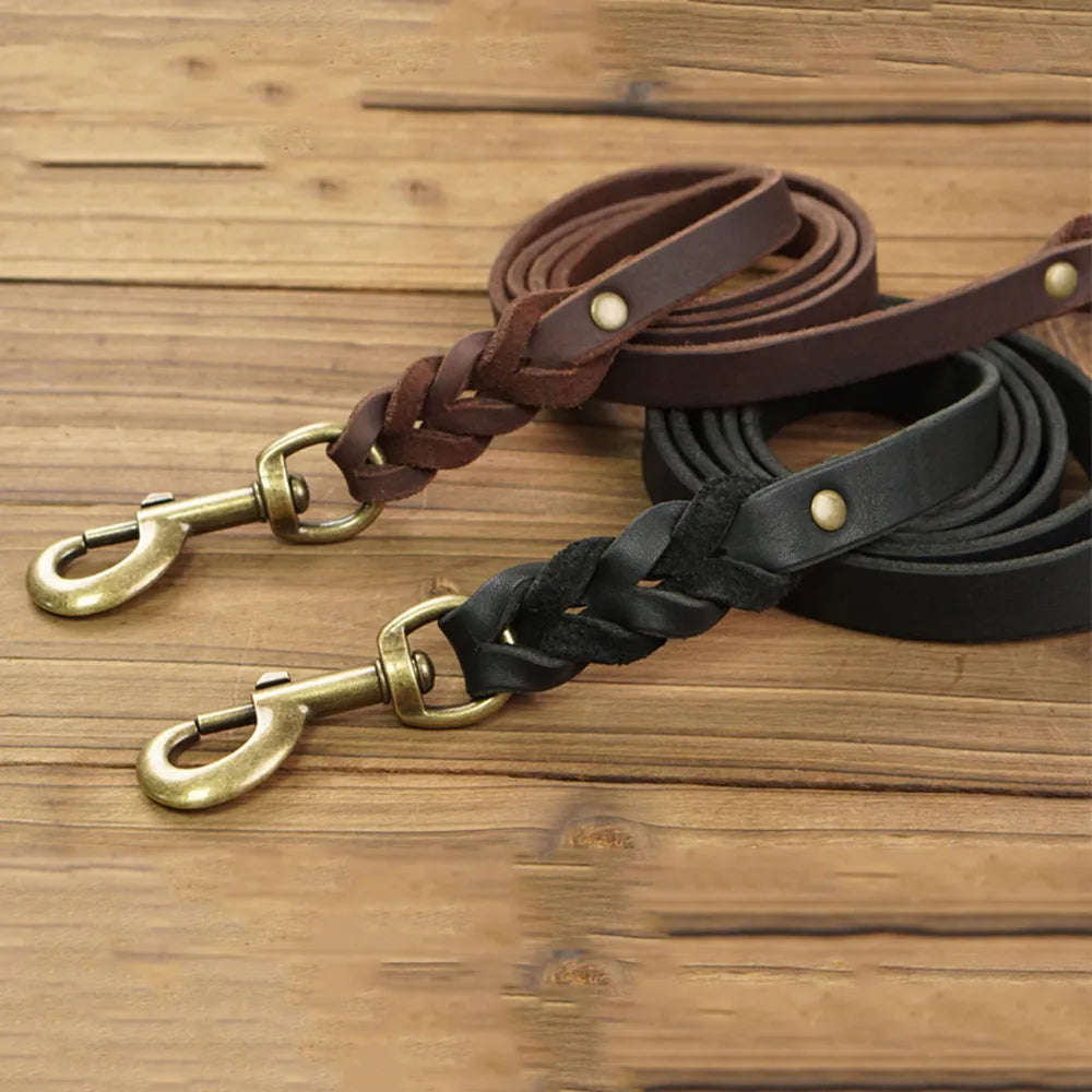 Soft Braided Real Leather Dog Lead – For Walking & Training Small, Medium & Large Dogs