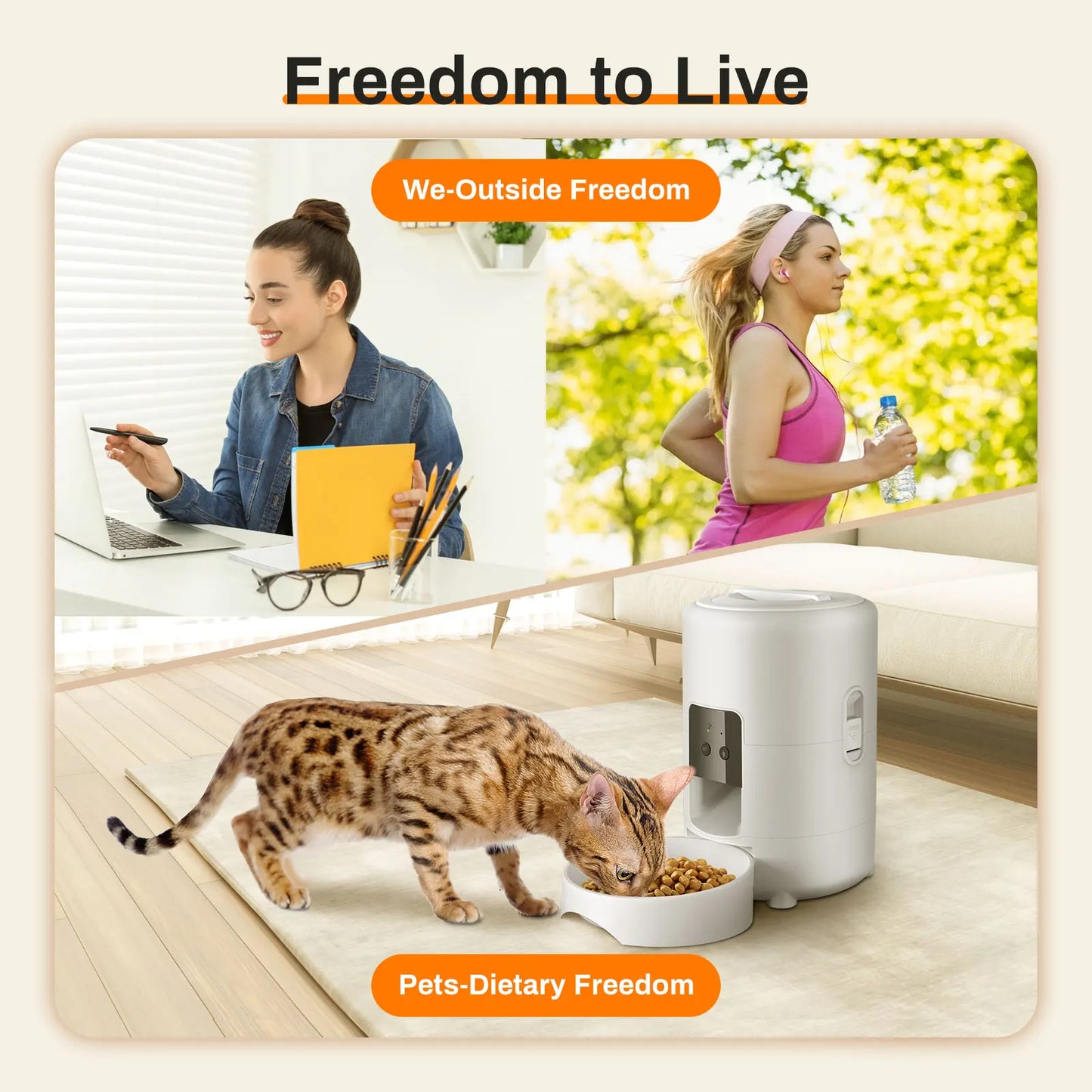 Tuya APP controls the cat feeder,only supports 2.4G network, can only be powered by USB, has no screen display smart pet feeder
