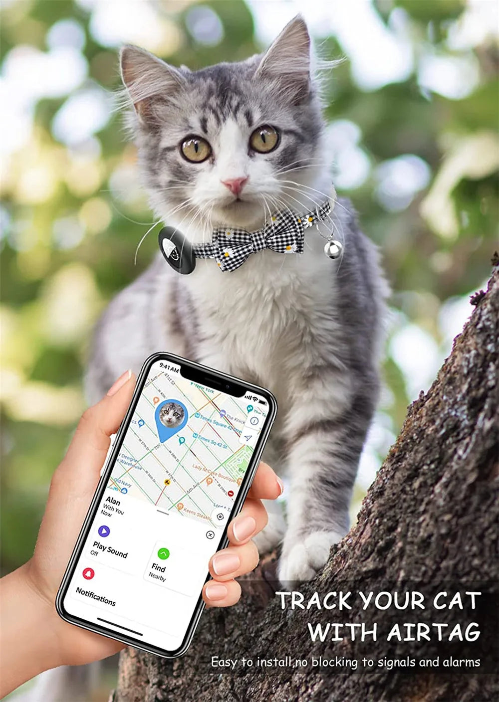 Collier de chat à dégagement rapide avec support AirTag et clochette