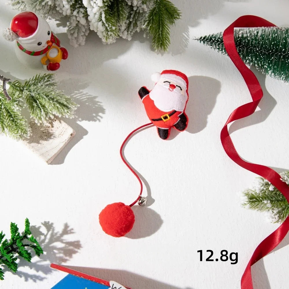 Christmas Cat Plush Ball Toy with Bell - Interactive Soothing Toy for Cats