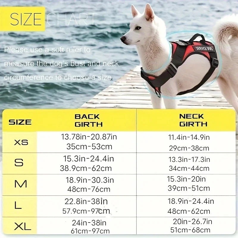 Harnais tactique anti-traction pour chien avec bandes réfléchissantes de nuit