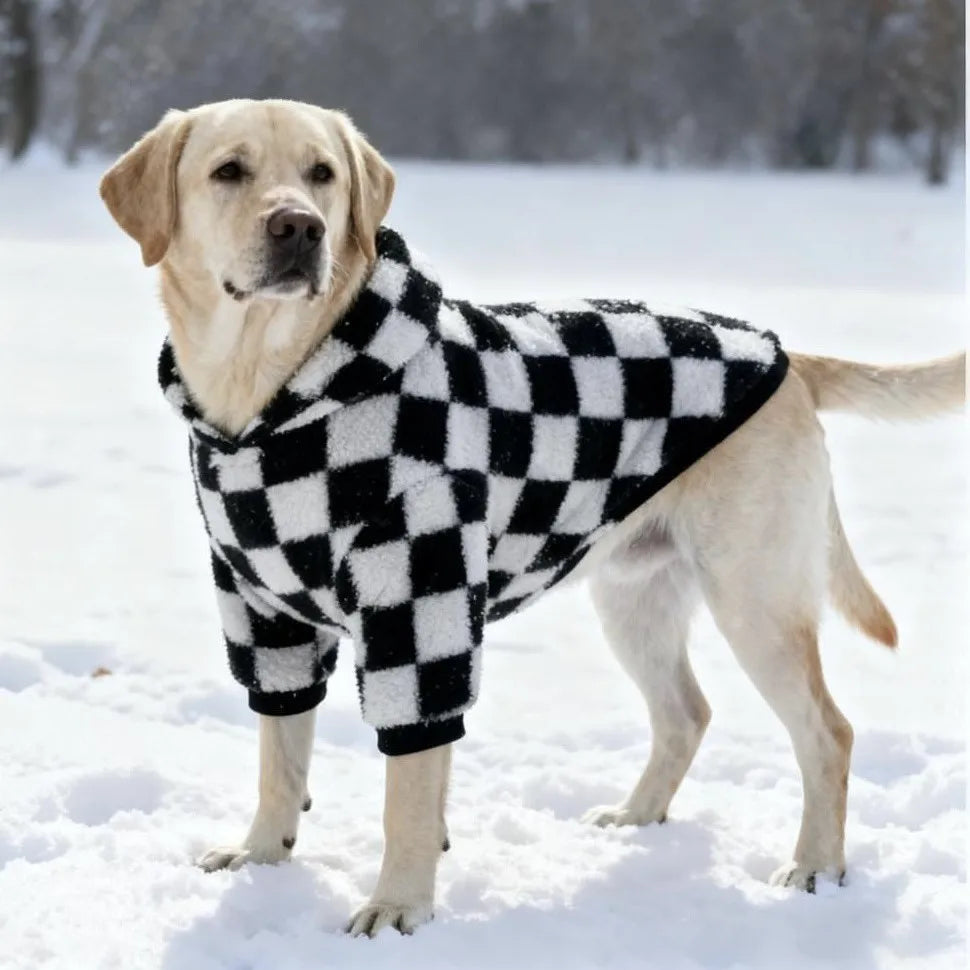 Sweat à capuche et manteau d'hiver en polaire motif échiquier pour chiens — Races moyennes à grandes
