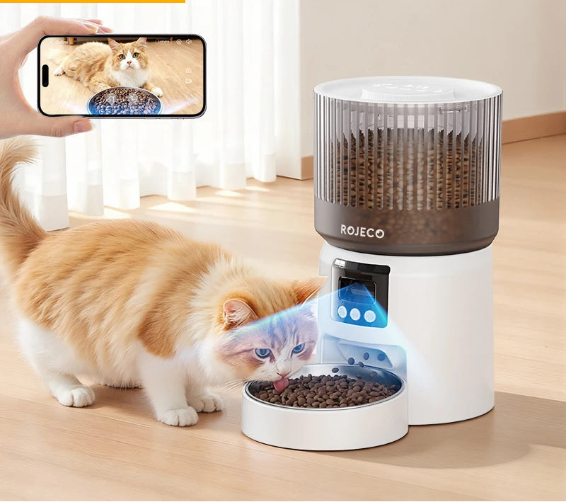 Distributeur automatique intelligent de nourriture pour animaux avec caméra HD 1080p et contrôle à distance via Wi-Fi