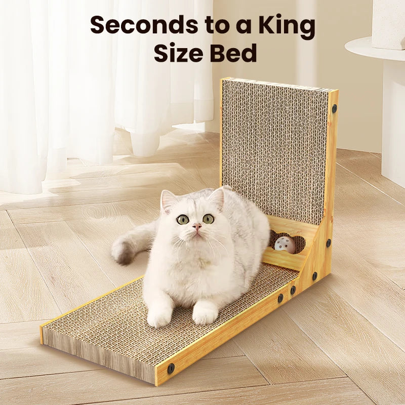 L-Shaped Cat Scratcher with Trackball Toy & Furniture Protector