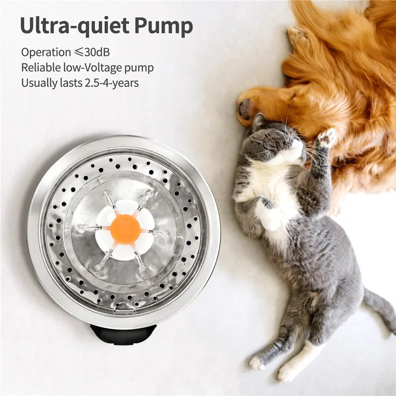Fontaine à Boire Automatique 2L Avec Filtre Fontaine à Boire pour Animaux en Acier Inoxydable Distributeur d'Eau pour Chiens et Chats