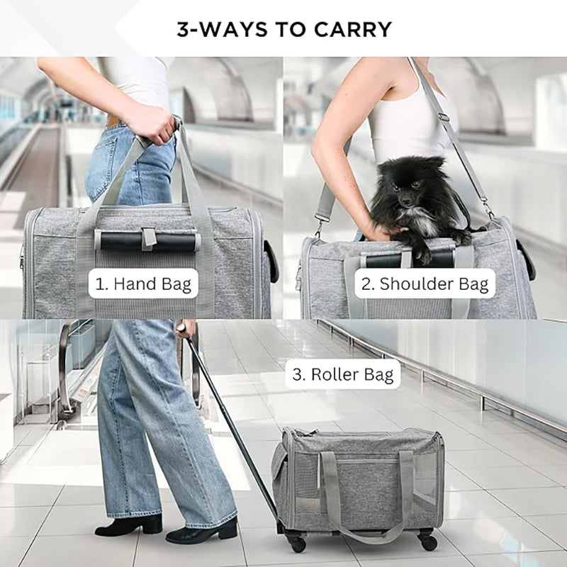Sac de transport roulant pour animaux de compagnie avec roues — Approuvé par les compagnies aériennes et poussette pliable