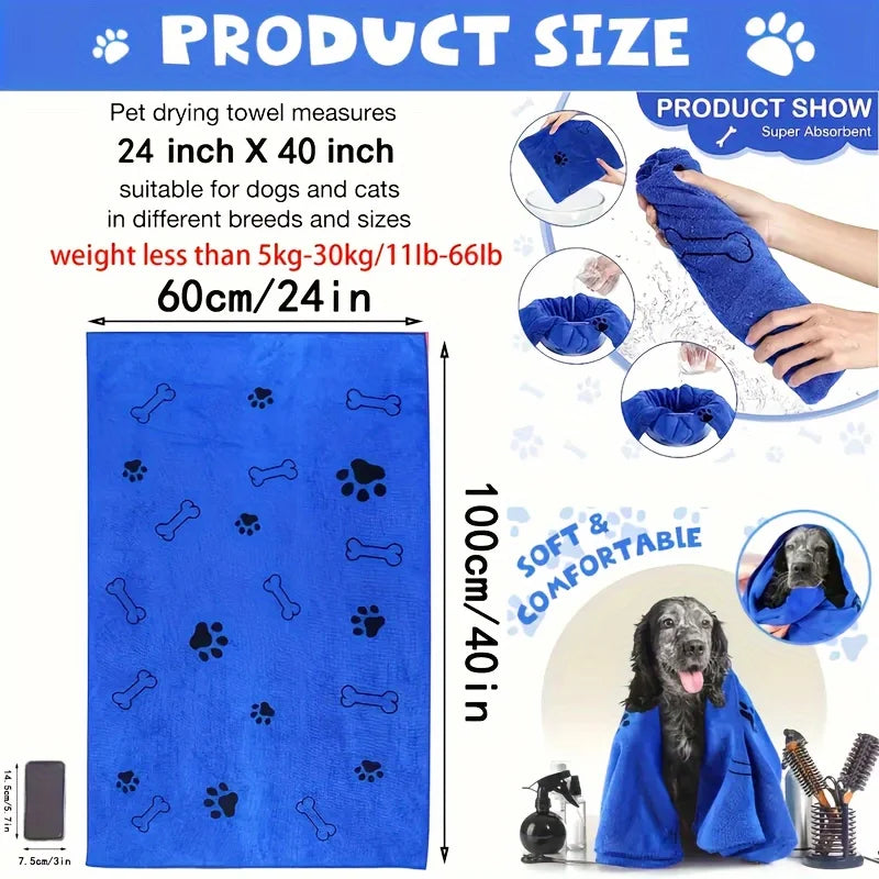 Serviette pour animaux de compagnie en microfibre à séchage rapide - Serviette de bain super absorbante pour chiens et chats