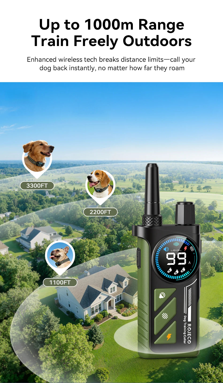 Collier de dressage pour chien avec télécommande 1000m, vibrations et anti-aboiements