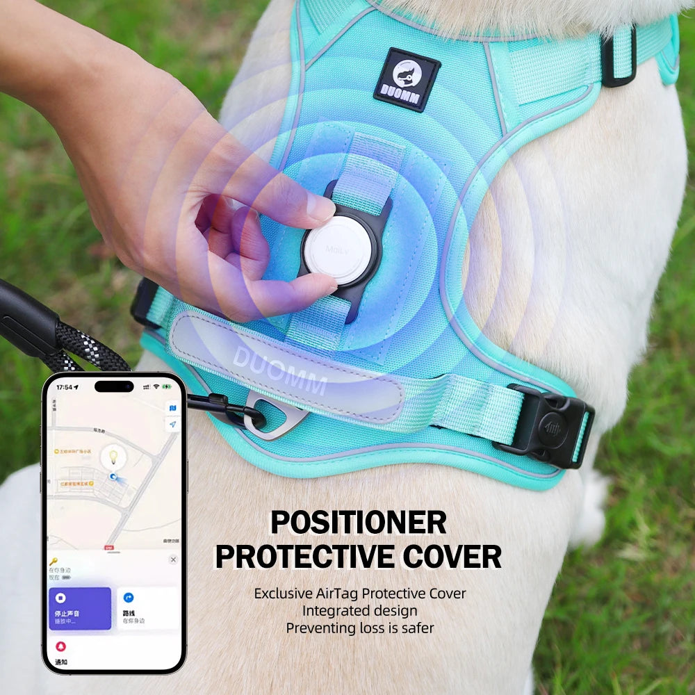 No-Pull Dog Harness with AirTag Holder, Handle & Front Clip — Reflective Padded Vest for Walking & Training