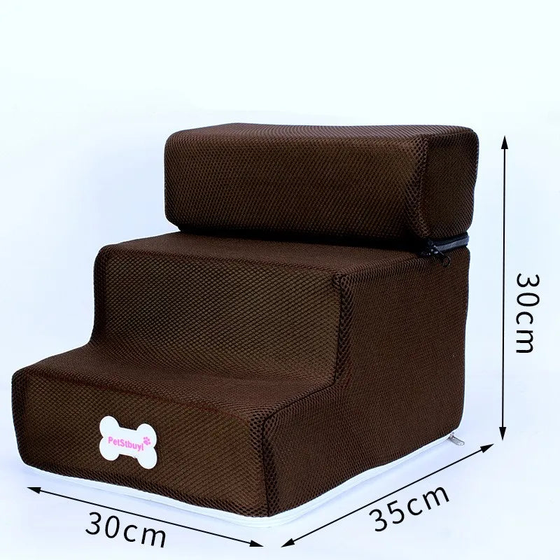 Anti-Slip Pet Stairs with Removable Washable Cover – 2 or 3 Step Ramp for Dogs & Cats