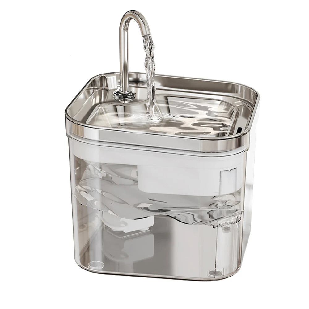 Pet Water Fountain with Stainless Steel & Clear Reservoir