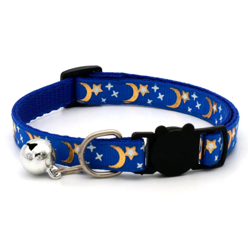 Reflective Moon and Star Safety Cat Collar with Breakaway Buckle
