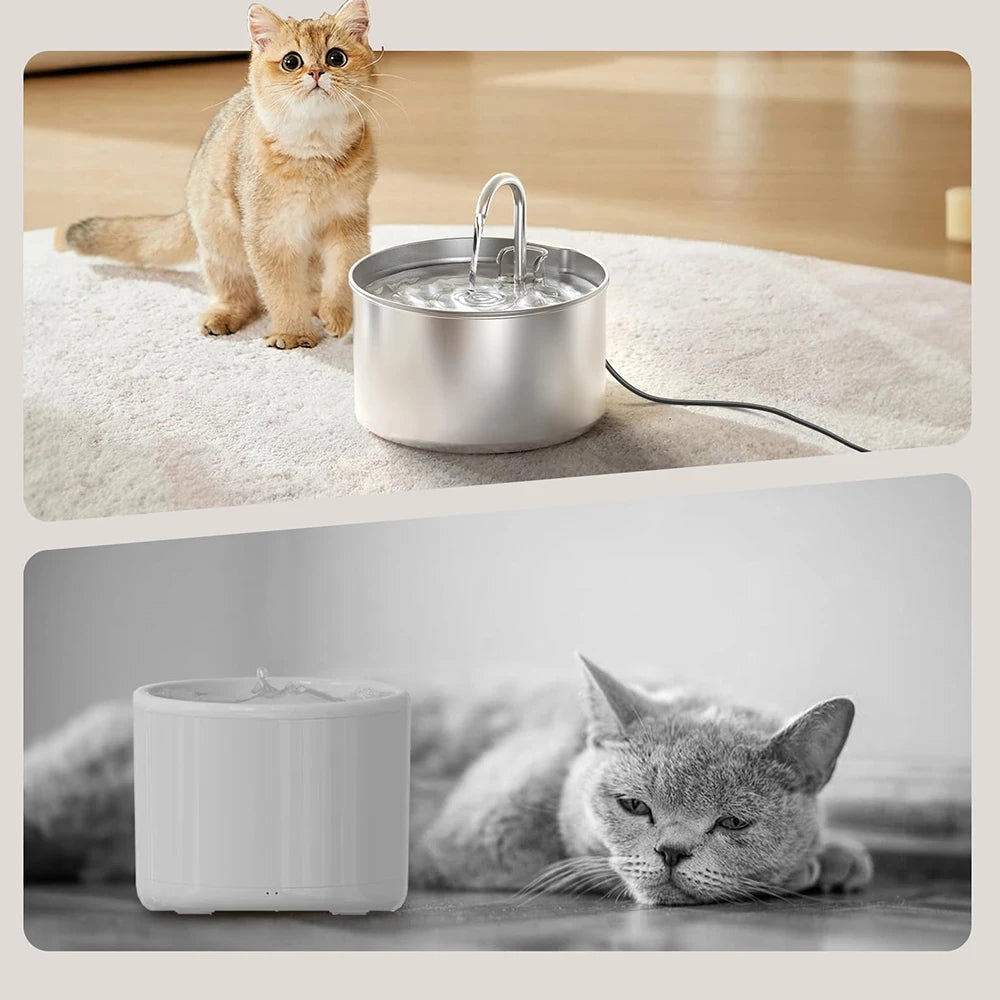 2.2L Stainless Steel Silent Pet Water Fountain — Dual Style with Filter & Sensor Options