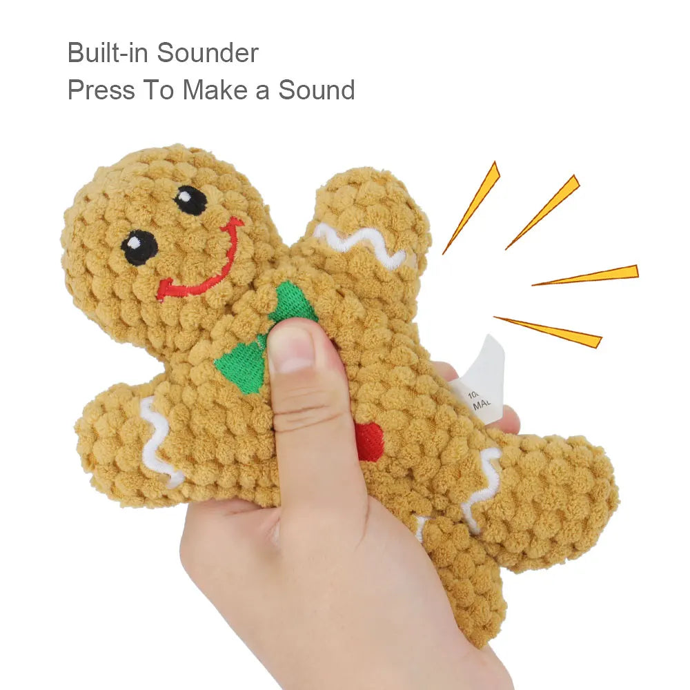 Christmas Plush Squeaky Toy for Dogs & Cats – Santa, Deer & Gingerbread