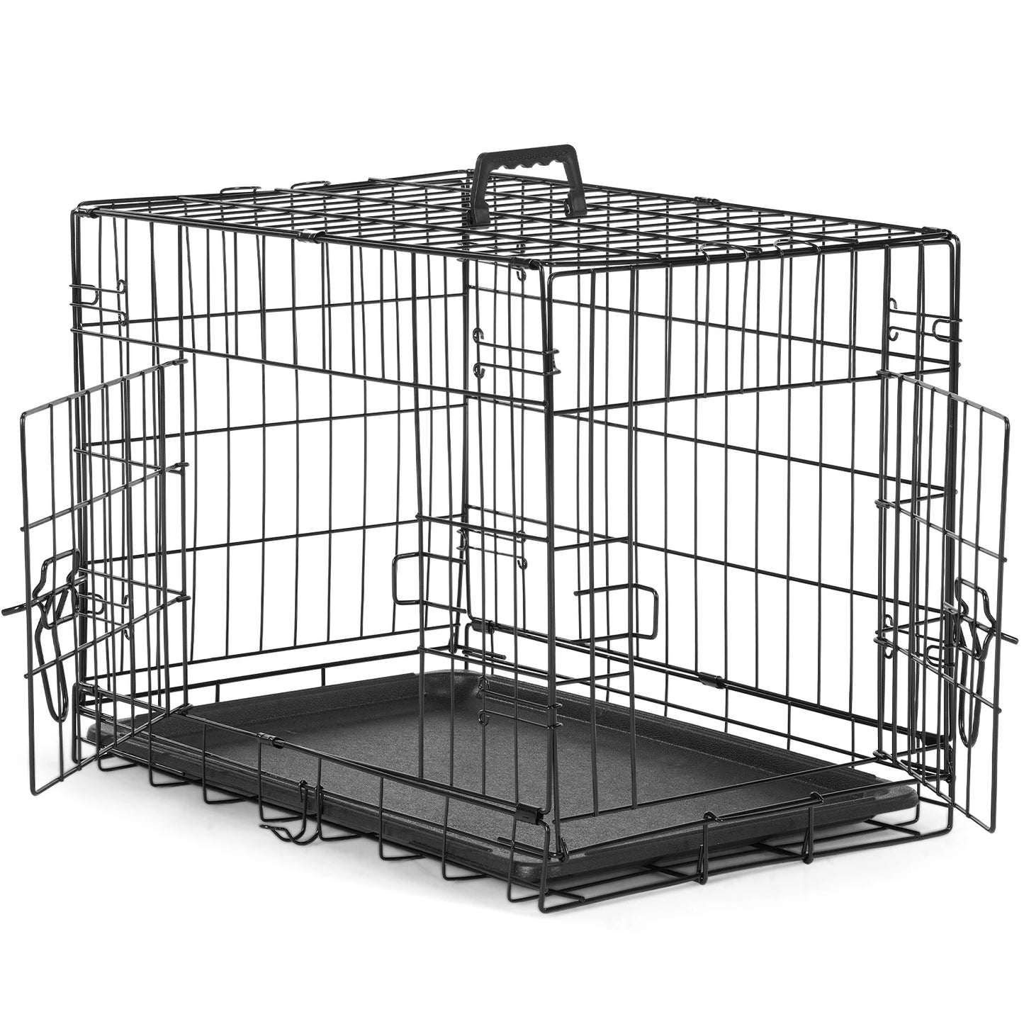 Folding Metal Wire Dog Crate with Leak-Proof Tray | Double Door