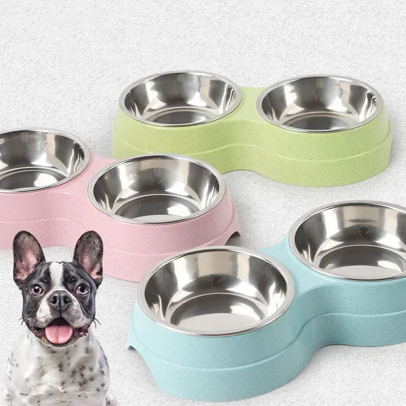 Double Stainless Steel Pet Bowl with Raised Stand – For Dogs & Cats