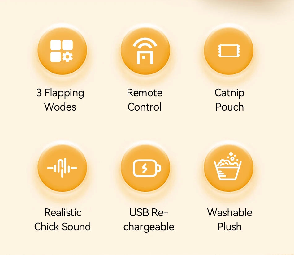 Interactive Remote Control Flapping Chick Cat Toy — Catnip Filled, Realistic Sound & Rechargeable