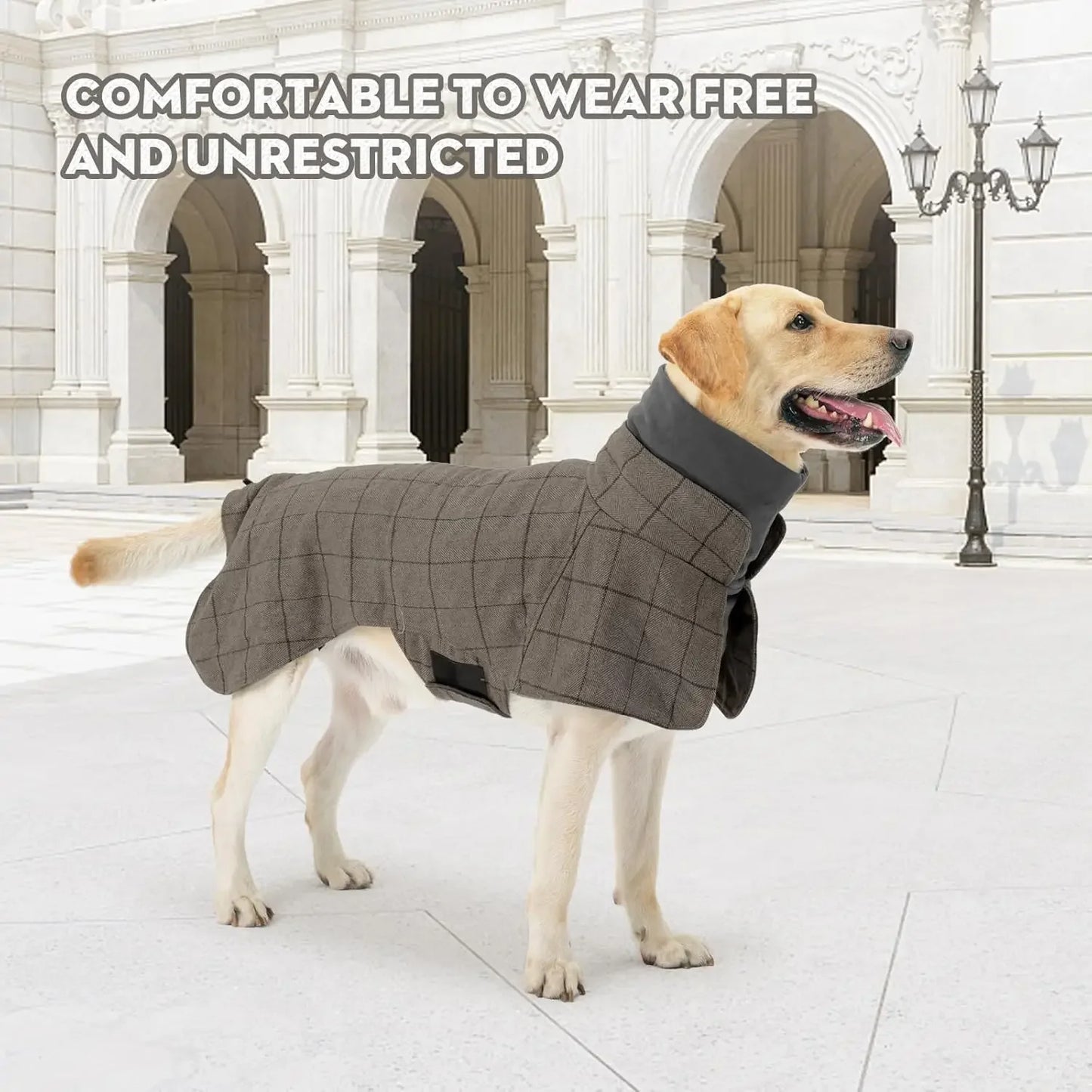 Dog Winter Coat - Plaid Fleece Vest Windbreaker with Harness Eyelets