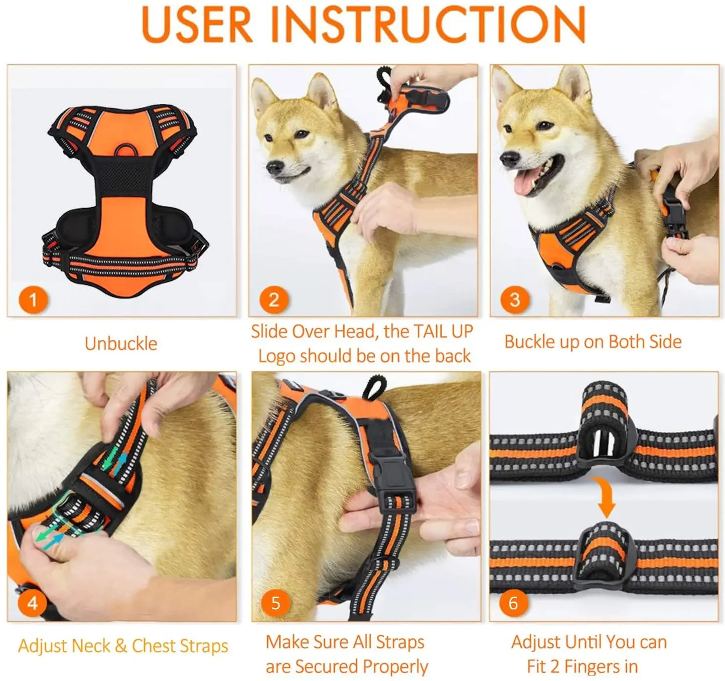 No-Pull Reflective Nylon Dog Harness for Strong Pullers
