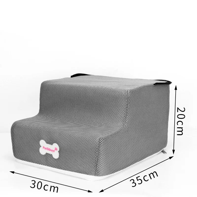 Anti-Slip Pet Stairs with Removable Washable Cover – 2 or 3 Step Ramp for Dogs & Cats