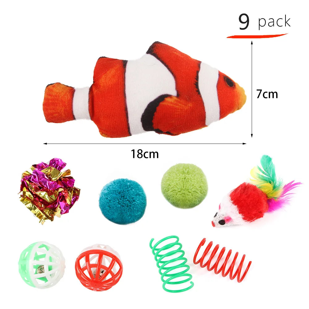 Ensemble de jouets en forme de poisson avec grelot pour chat (contient de l'herbe à chat)
