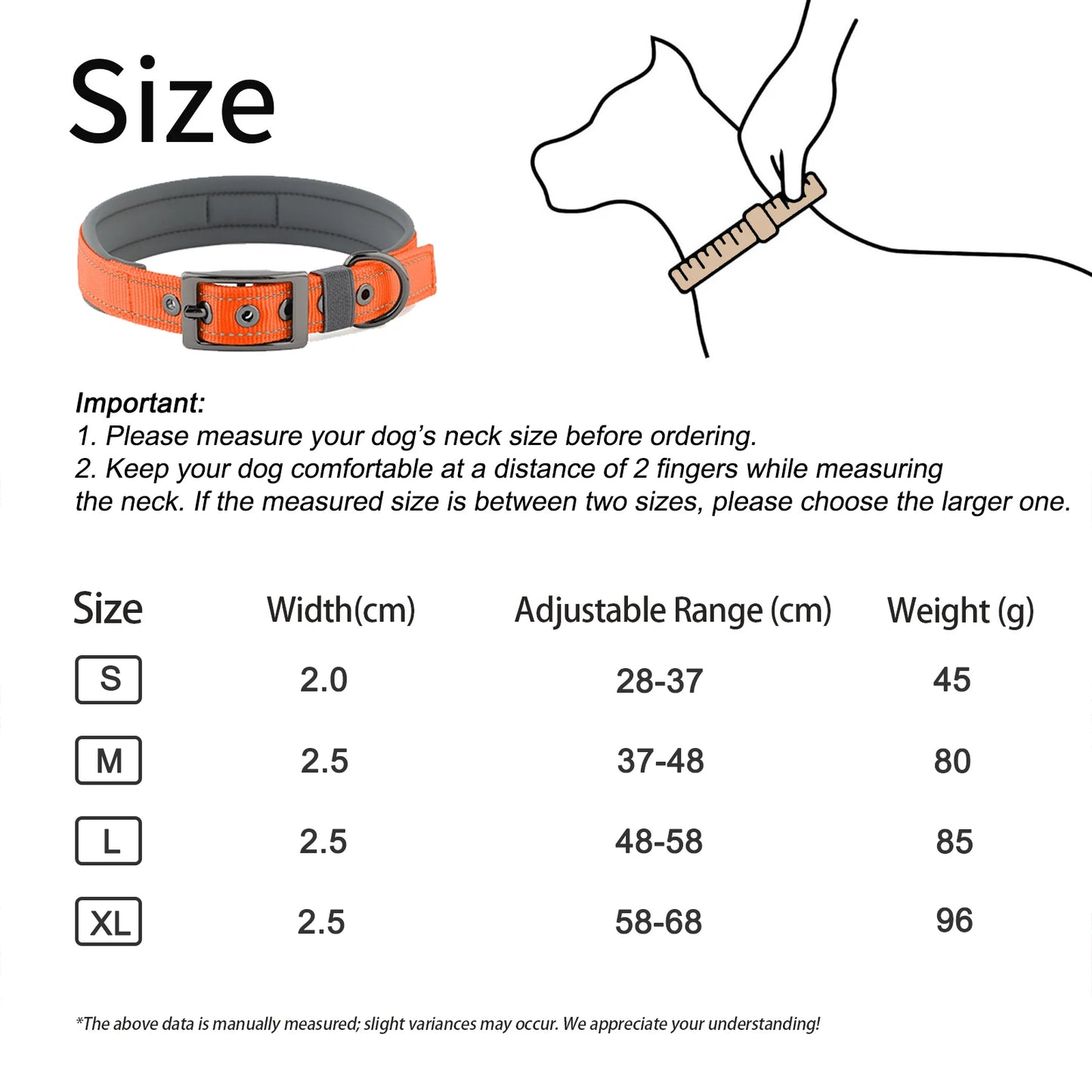 Neoprene Padded Reflective Dog Collar with Metal Buckle