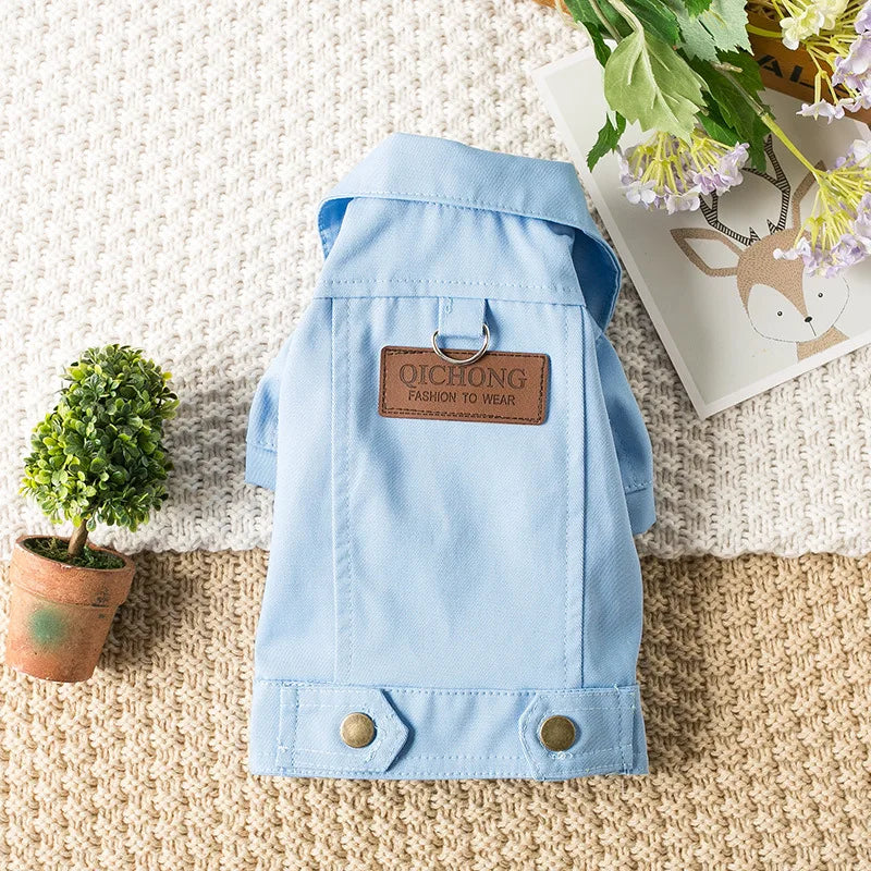 Pet Denim Jacket with Leash Holes — Lightweight Spring & Autumn Dog & Cat Clothes