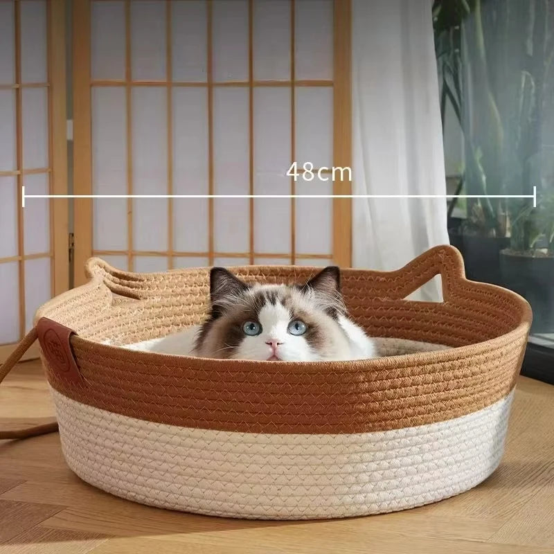 Hand-Woven Rattan Cat Bed – Summer Cooling