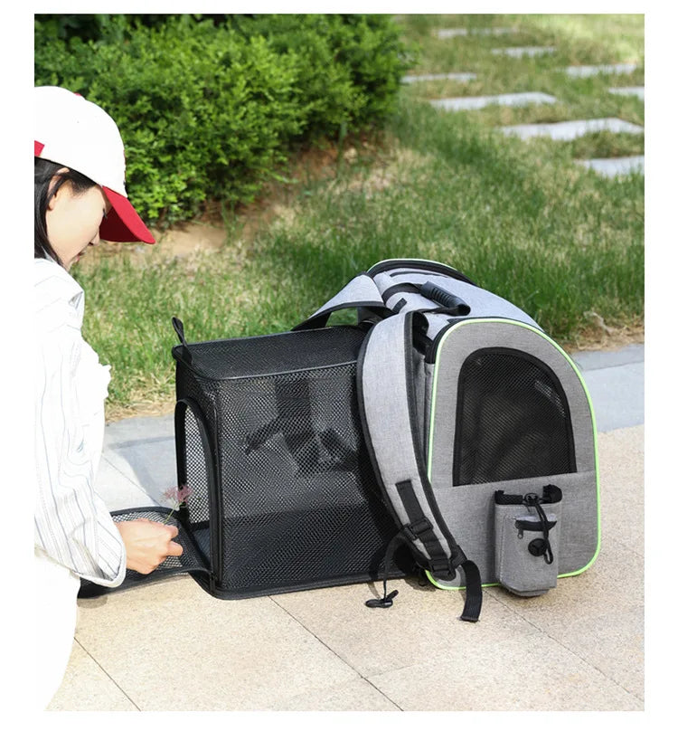 Sac à dos de transport extensible pour chat avec housse pare-soleil et maille respirante
