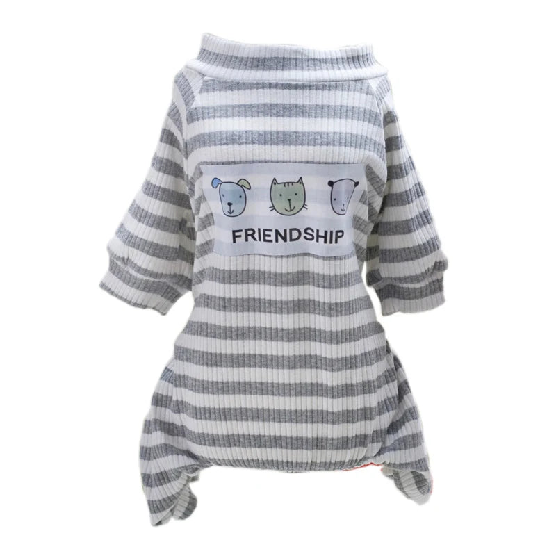 Stripe Print Cotton Pyjama Jumpsuit for Cats & Small Dogs
