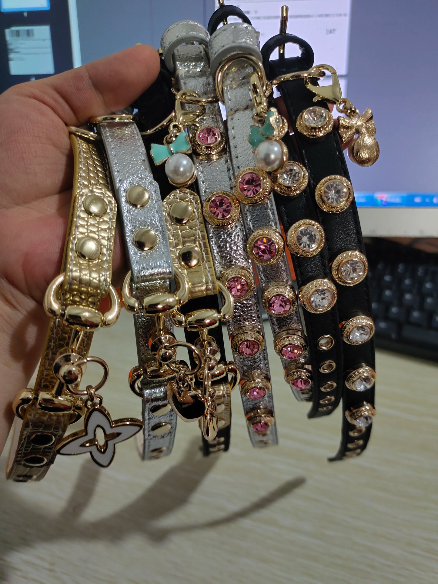 Rhinestone Genuine Leather Dog & Cat Collar
