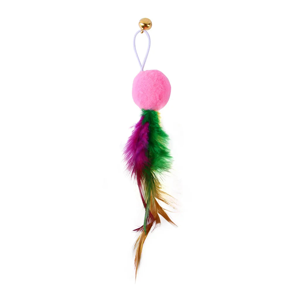 Feather Wand Cat Toy with Bell & Worm String - Interactive Teaser Set